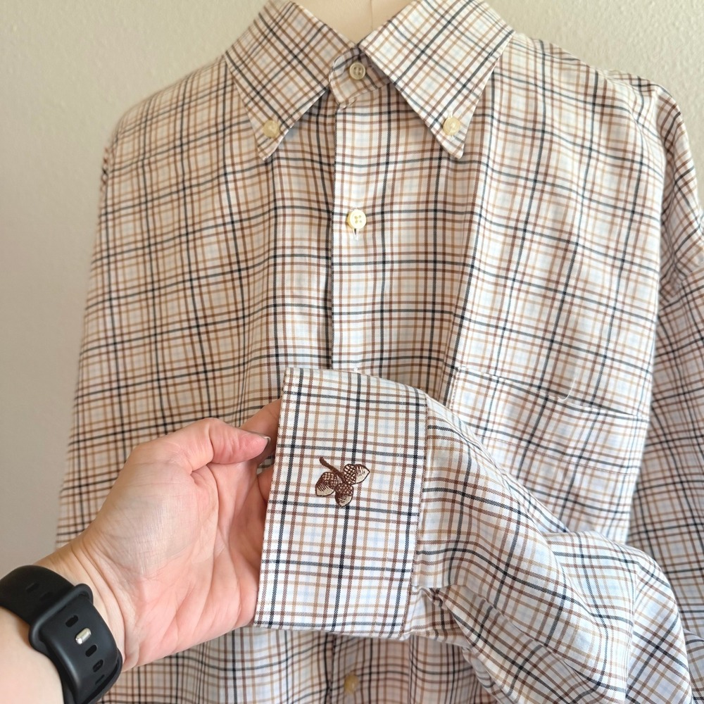Peter Millar Mens XXL Plaid Button Down Shirt Golf Cotton Acorn Embroidery